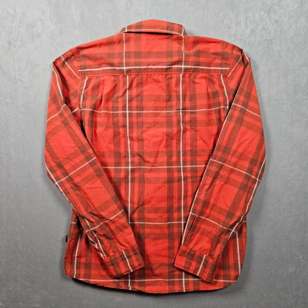 The North Face Button Up Shirt Mens Medium‎ Orange Plaid Pockets Lightweight